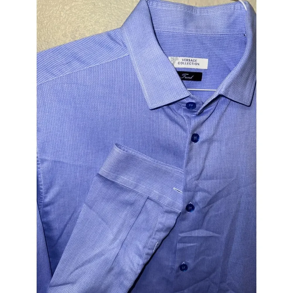 Gianni Versace Collection Trend Men’s Size-M Blue Textured Dress Shirt - Picture 2 of 8